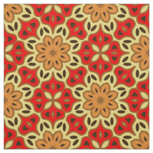 Red Yellow & Orange Mosaic Geometric Pattern Fabric