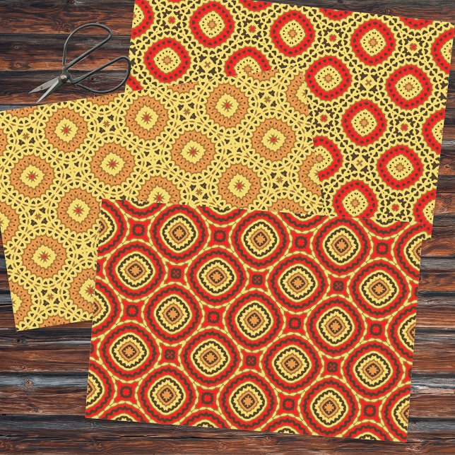 Red Yellow Orange Oriental Geometric Patterns Wrapping Paper Sheets (Creator Uploaded)