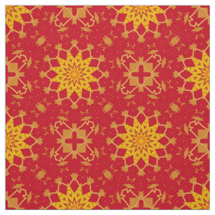 Red Yellow & Orange Ornamental Geometric Pattern Fabric