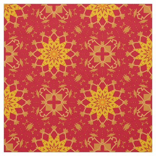 Red Yellow & Orange Ornamental Geometric Pattern Fabric