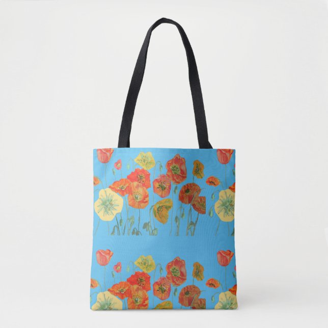Red Yellow Orange Poppy Poppies Floral Tote Bag (Front)