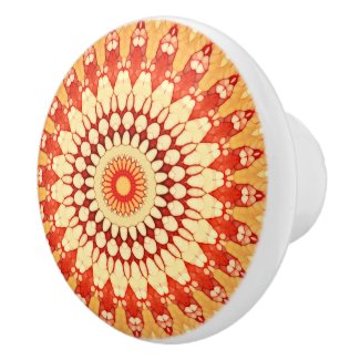 Red Yellow Orange Summer Sun Mandala Pattern Ceramic Knob