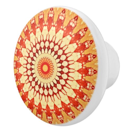 Red Yellow Orange Summer Sun Mandala Pattern Ceramic Knob