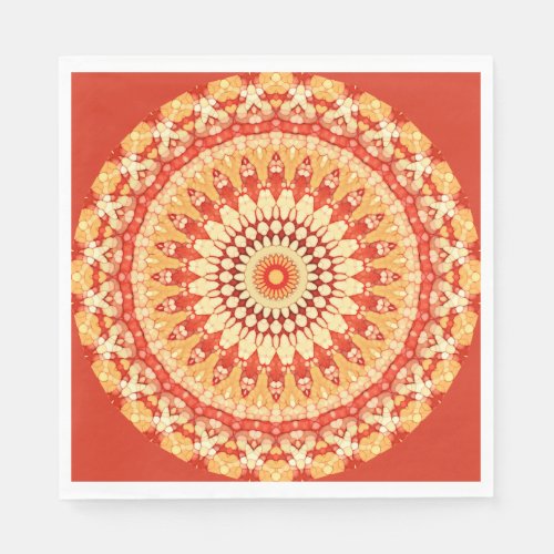 Red Yellow Orange Summer Sun Mandala Pattern Paper Napkins