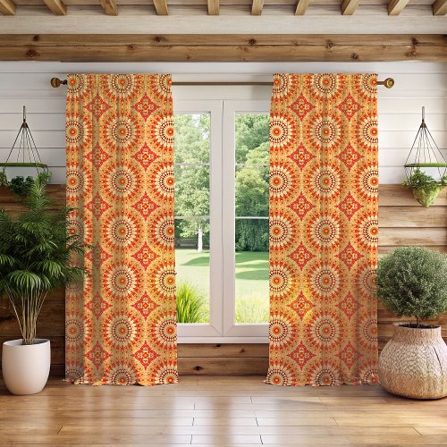 Red Yellow Orange Summer Sun Mandala Pattern Sheer Curtains