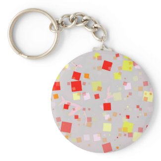 Red, Yellow, Orange, & White Confetti on Gray keychain