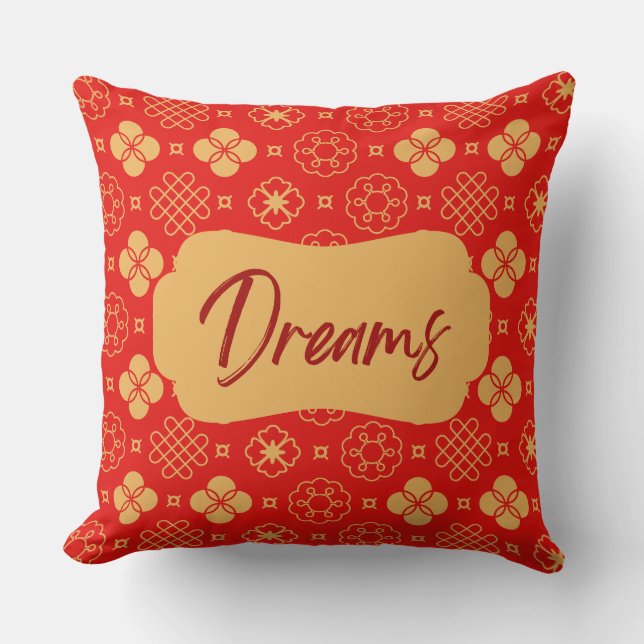 Red Yellow Pattern Throw Pillow (Front)