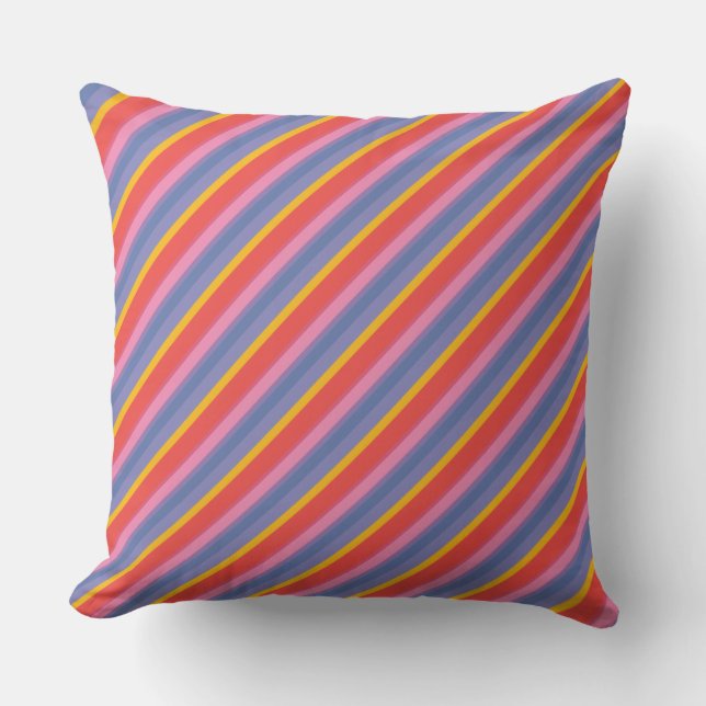 Red, Yellow, Pink, Blue Stripe Pillow or Cushion (Front)