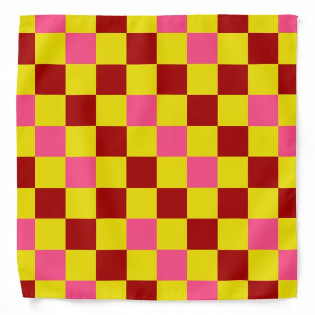 Red Yellow Pink Checkered Pattern Design  Bandana (Front)
