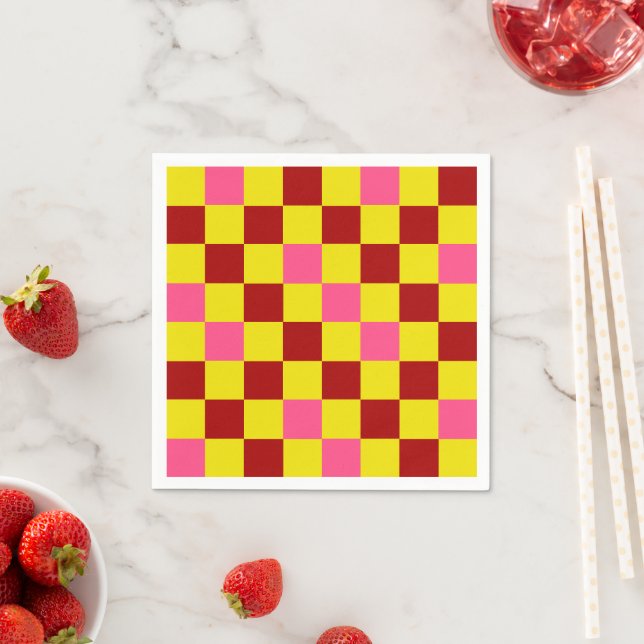 Red Yellow Pink Checkered Pattern Design  Napkins (Insitu)