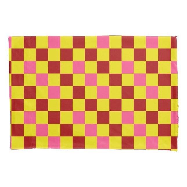 Red Yellow Pink Checkered Pattern Design  Pillow Case (Front)