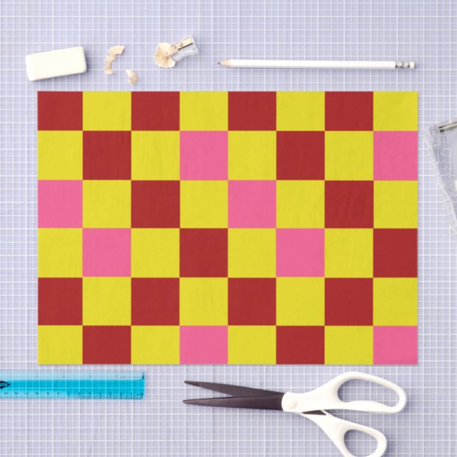 Red Yellow Pink Checkered Pattern Design  Tissue Paper (Craft)