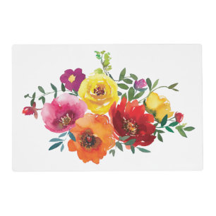 Red Yellow Pink Watercolor Floral Flowers  Placemat