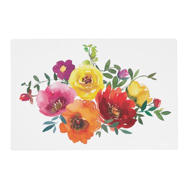 Red Yellow Pink Watercolor Floral Flowers  Placemat (Front)