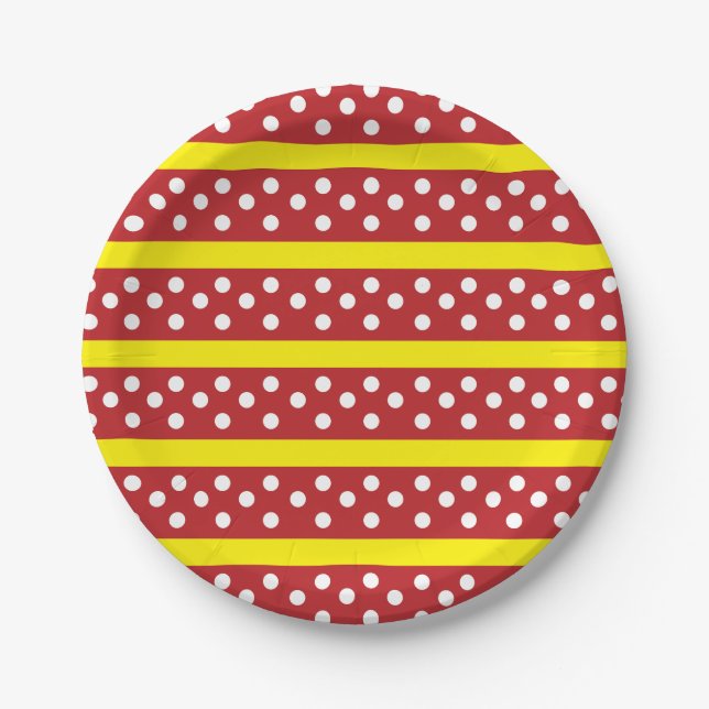 Red Yellow Polka Dot Stripes Pattern      Paper Plates (Front)