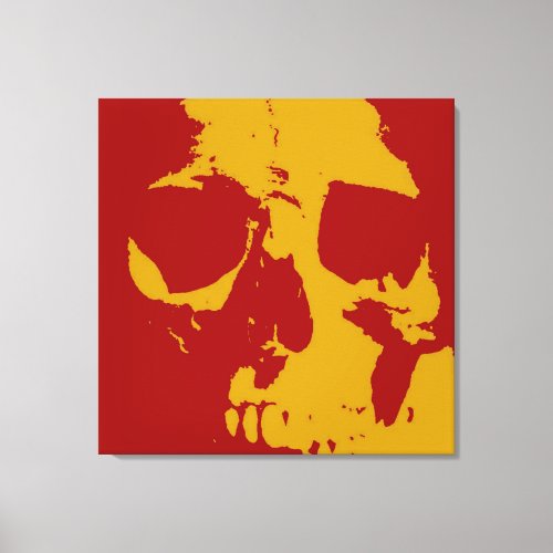 Red Yellow Pop Art Skull Wrapped Canvas
