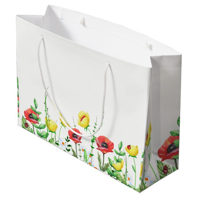 Red & Yellow Poppies Floral Design Large Gift Bag (Back Angled)