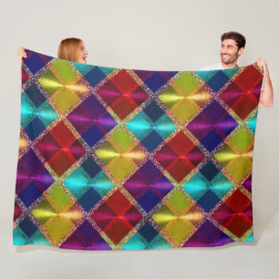 Red Yellow Purple Glitter Plaid Design Fleece Blanket