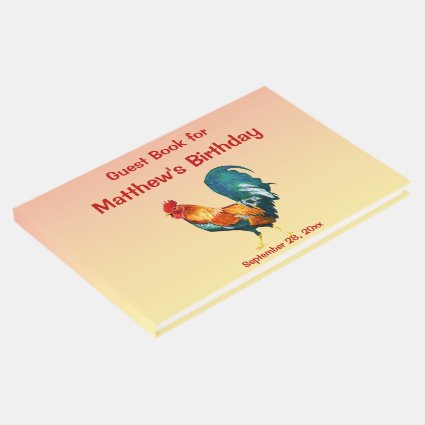Red Yellow Rooster Bird Birthday Party Guest Book