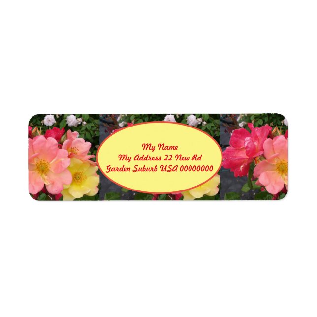 Red Yellow Rose Flower Floral Garden  Label (Front)