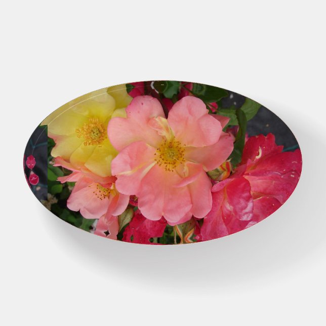Red Yellow Rose Flower Floral Roses Key Ring Paperweight (Front)