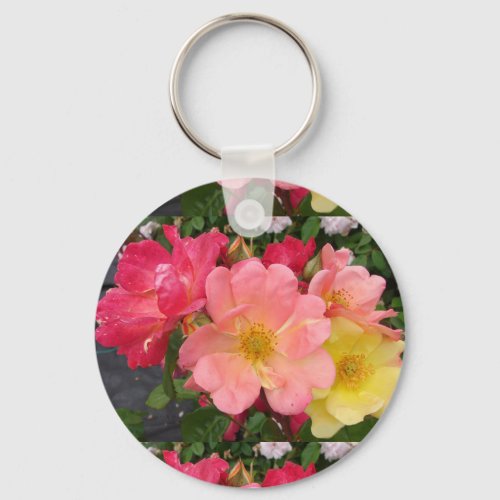 Red Yellow Rose Flower Floral Roses Keychain
