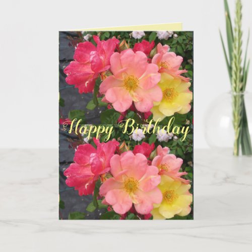 Red Yellow Rose Flower Floral Vintage Roses Card