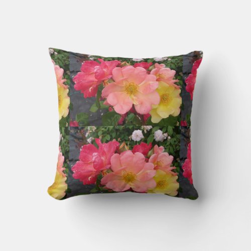 Red Yellow Rose Flower Floral Vintage roses Throw Pillow