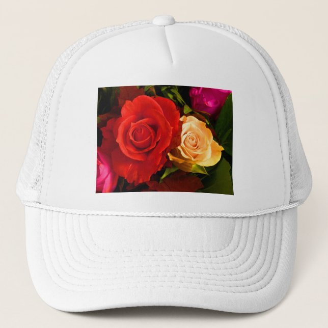 Red Yellow Rose Trucker Hat (Front)