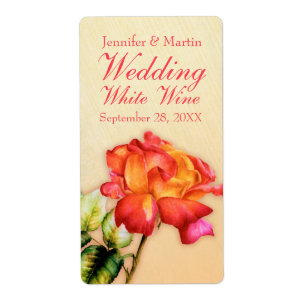 Red yellow rose wedding wine personalized label