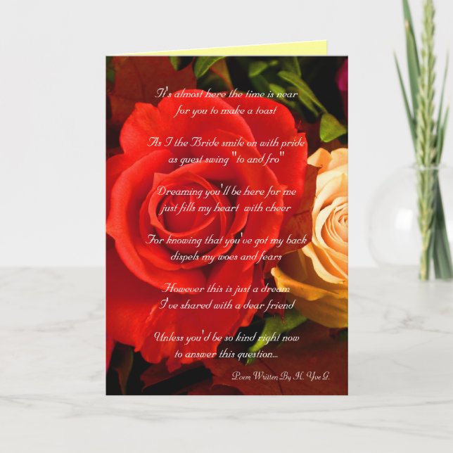 Red Yellow Rose "Will You Be My Bridesmaid" Invitation (Front)