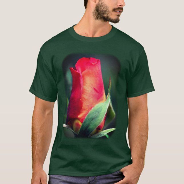 Red Yellow Rosebud Floral Nature  T-Shirt (Front)