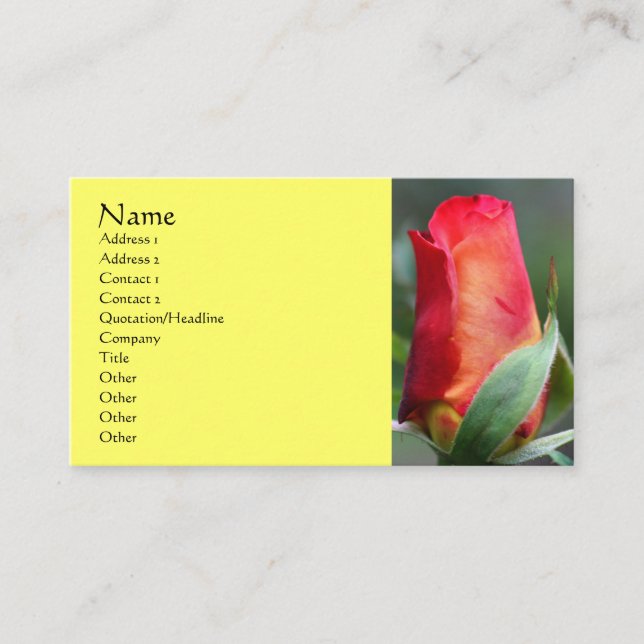 Red Yellow Rosebud Flower Business Card (Front)