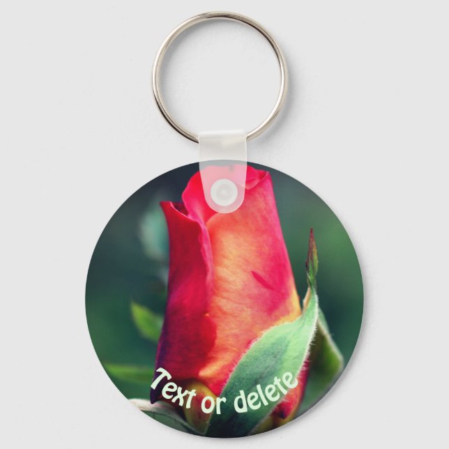 Red Yellow Rosebud Flower Personalized Keychain (Front)
