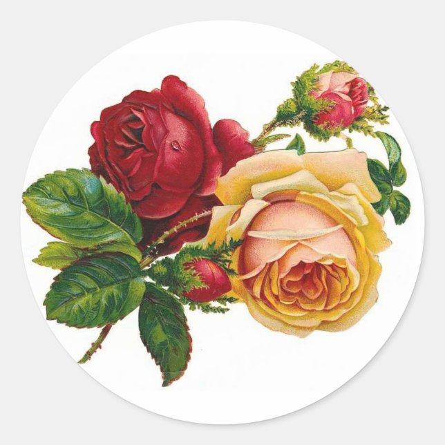 Red & Yellow Roses Classic Round Sticker (Front)