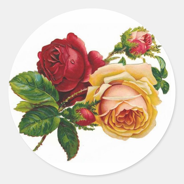 Red & Yellow Roses Classic Round Sticker (Front)