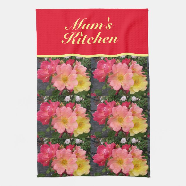 Red Yellow Roses Rose Flower Floral Kitchen Towel (Vertical)