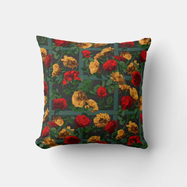 Red Yellow Roses Throw Pillow (Front)
