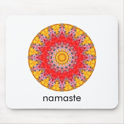 Red  Yellow Round Mandala Art Namaste Mouse Pad