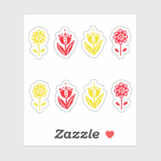 Red Yellow Scandi Folk Style Flowers Sticker
