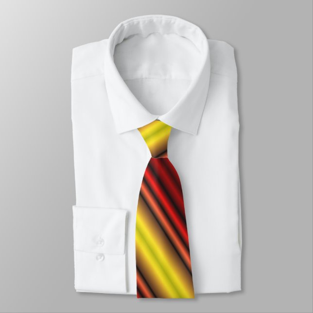 Red Yellow Shiny Stripes Pattern Neck Tie (Tied)
