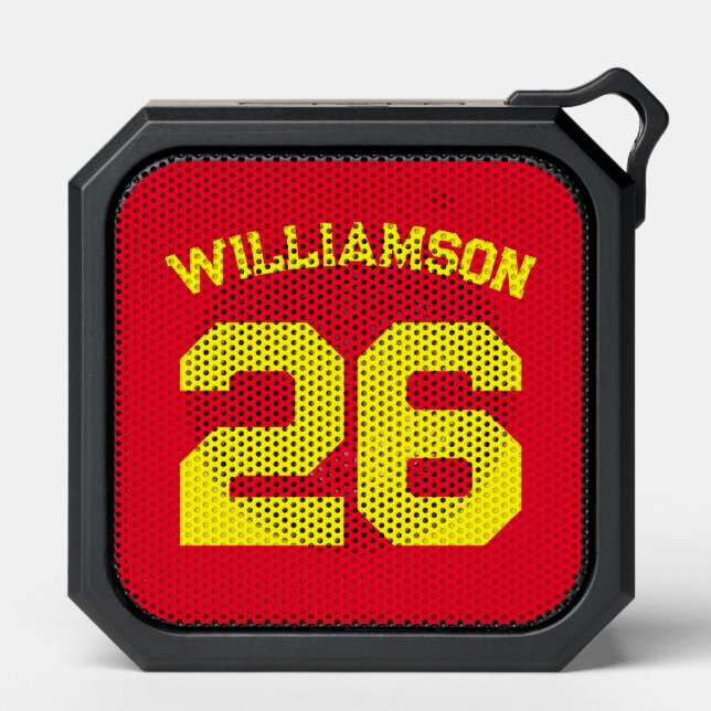 Red Yellow Sports Jersey Number Name Team Bluetooth Speaker (Front)