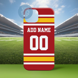 Red Yellow Sports Team Football Jersey Name Number iPhone 15 Case