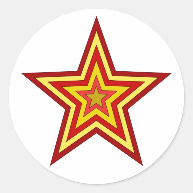 Red Yellow Star Classic Round Sticker (Front)