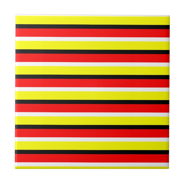 Red Yellow Stripes Pattern Design Ceramic Tile (Front)
