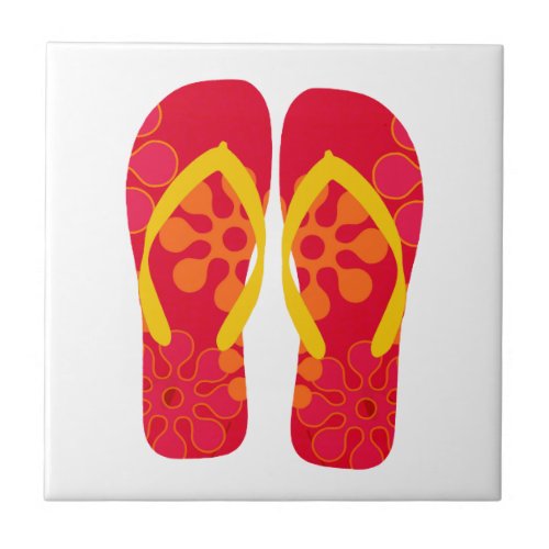 Red Yellow Summer Beach Flip Flops Ceramic Tile