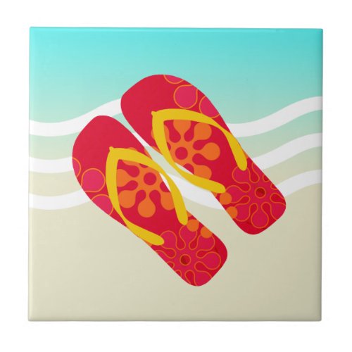 Red Yellow Summer Beach Flip Flops Tile