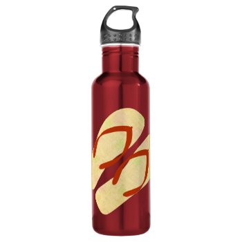 Red Yellow  Summer Beach Theme Flip Flops Water Bottle by macdesigns2 at Zazzle