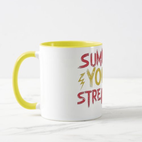 Red  yellow summons your strengthletter design mug