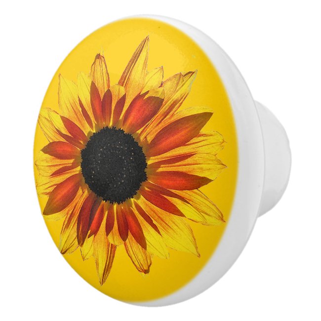 Red Yellow Sunflower Ceramic Knob